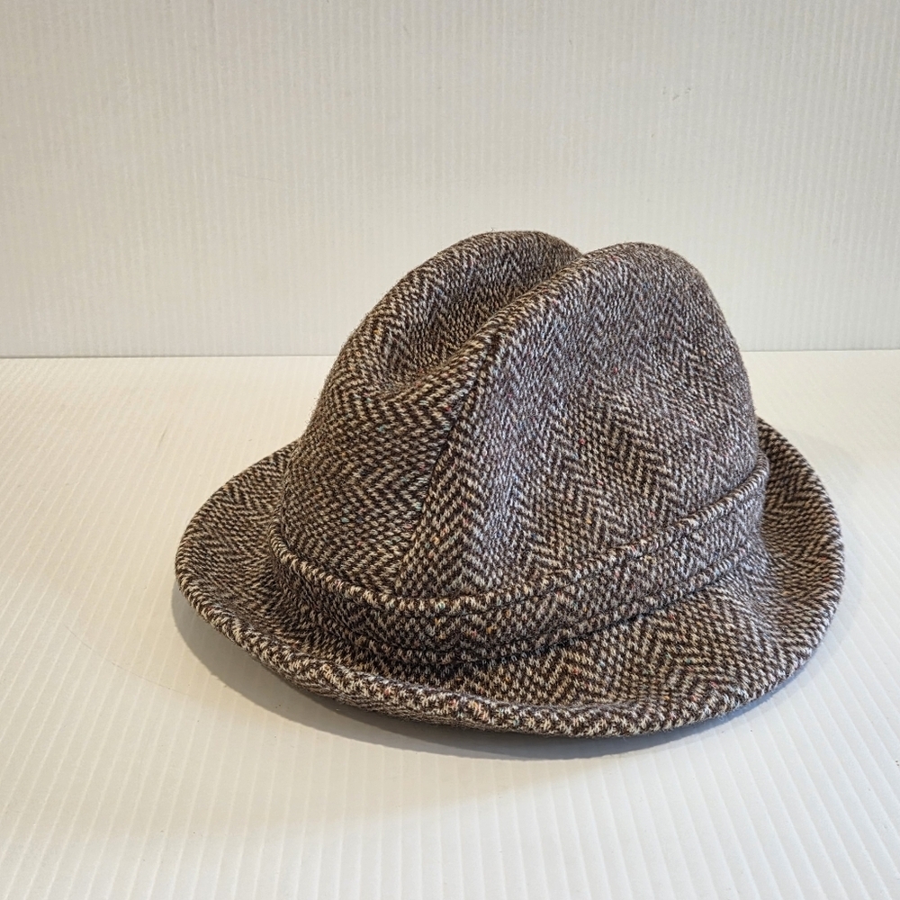 70s VTG KANGOL Mens Wool Fedora Bucket Hat Brown Tan England Made Small 20in